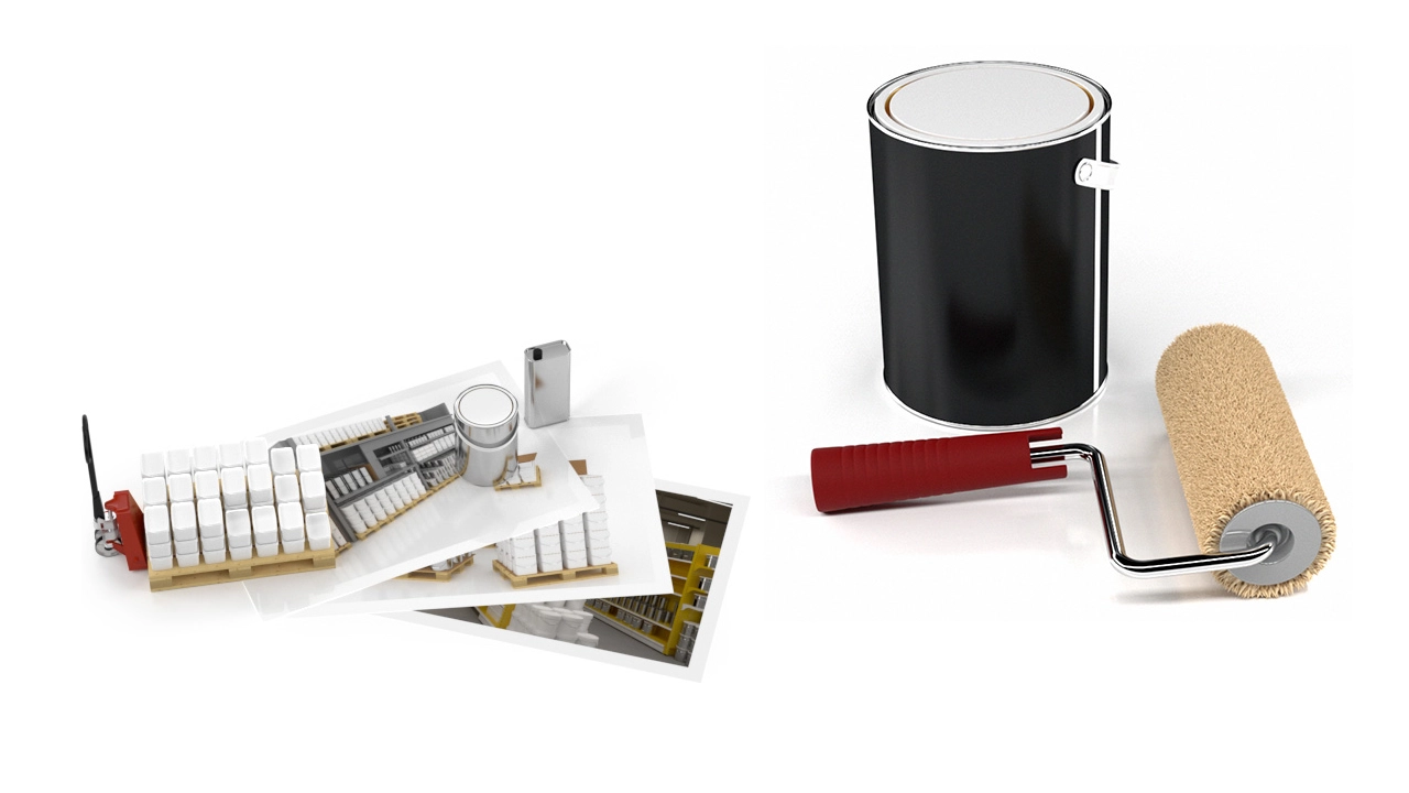 Pots de peinture illustration 3d