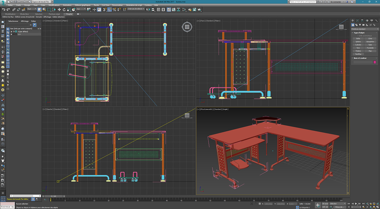 bureau ordinateur ct 3807m wireframe 3ds max